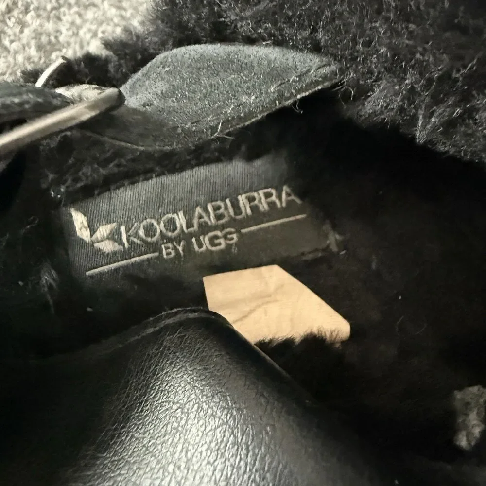 Koolaburra by UGG Fuzz-Ee Women Black Faux Fur Cross Strap Slingback Sandals 8